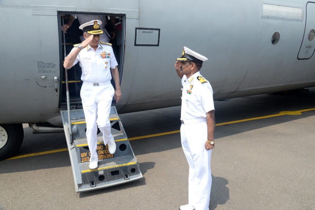 Naval Chief Admiral Sunil Lanba being welcomed for TROPEX
