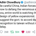 Congress forces Adhir Ranjan Chowdhury to delete China tweet – Indian Defence Research Wing
