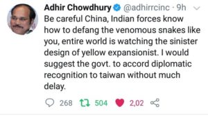 Congress forces Adhir Ranjan Chowdhury to delete China tweet – Indian Defence Research Wing